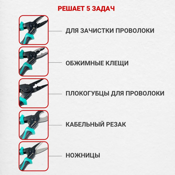 Набор 5в1, пассатижи многофункциональные